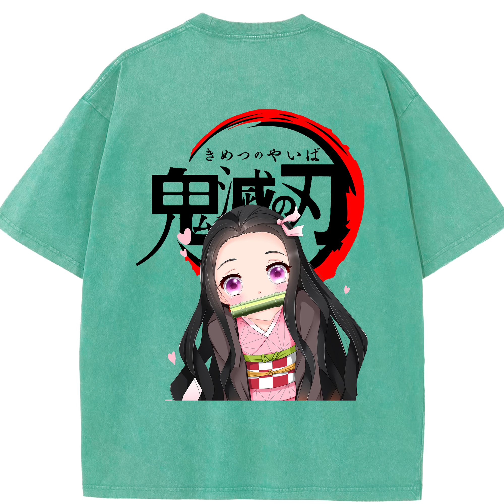 （画像用） 鬼滅の刃（きめつのやいば）竈門 禰󠄀豆子／かまど ねずこ Kamado Nezuko 綿100% ヴィンテージ風 半袖Tシャツ（背面プリント）